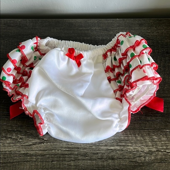 Ruffled Red and White ChristmasDiaper Cover with Bows - Picture 1 of 5
